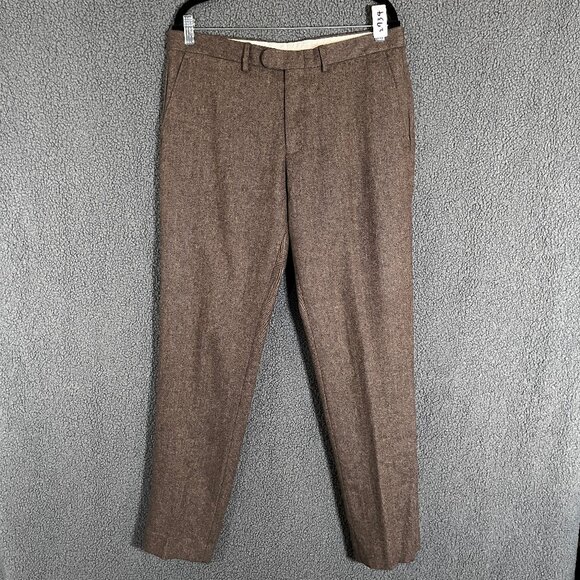 J Crew Bowery 100% Wool Herringbone Trousers Pants - Men's Size 33*31 - Tan - Picture 1 of 11